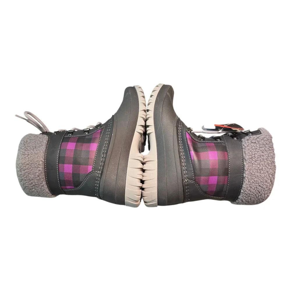 Storm by Cougar Carlisle Waterproof Winter Boots Womens 8 Charcoal Orchid Plaid